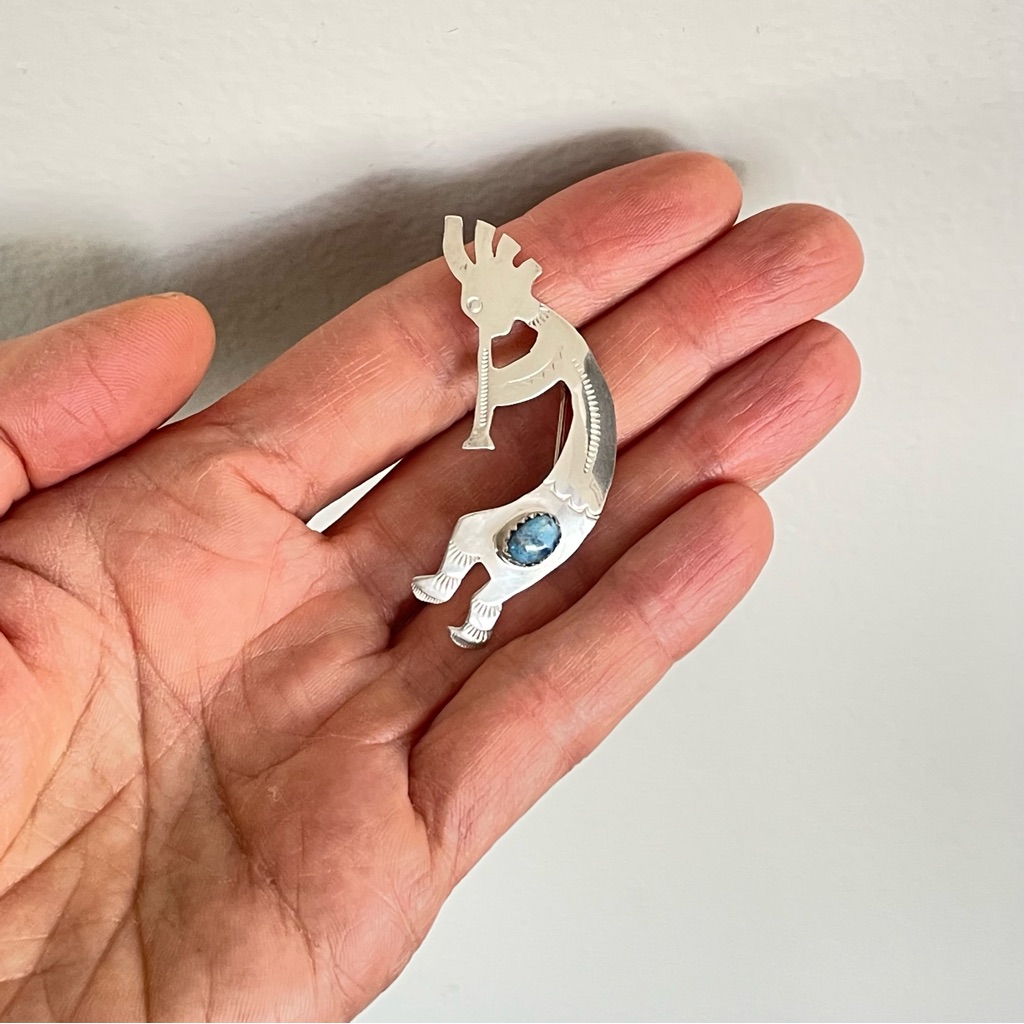 Native American Dancing Kokopelli Sterling Silver 2-In-1 Brooch & Necklace